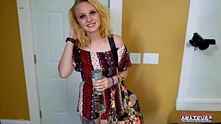 Petite Blonde Cutie Bonnie Wolf Masturbates and Sucks a Hard Cock with Passion