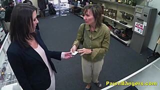 customer gets fucked in hairy pussy for cash on desk