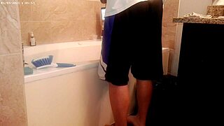 Generally Tiding Up The Bathroom Housechore Work With Asian Amateur Touch