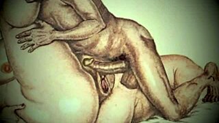 vintage erotic illustration of hairy lesbian antique scene