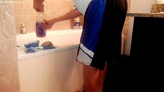 Generally Tiding Up The Bathroom Housechore Work With Asian Amateur Touch