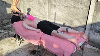 Intense Outdoor Massage with Big Cock