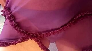 Experiencing joy while using shiny blue panty of lover
