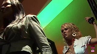 alluring blonde gets tied up in bdsm dungeon and fucked next to couple