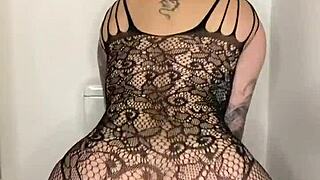 Paige in Fishnets Takes Big Black Cock Dildo