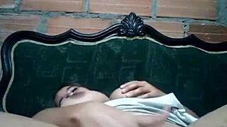 Shy busty Latina woman