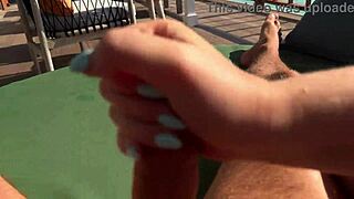 I gived sloppy handjob on terrace