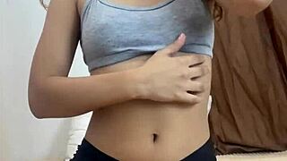 Incredible petite amateur with horny pussy masturbates solo