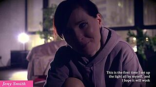 She teases with a dildo in a cozy evening, flashing her big ass.