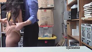 Kinky Latina Thief Rides Guard's Cock In Shop.