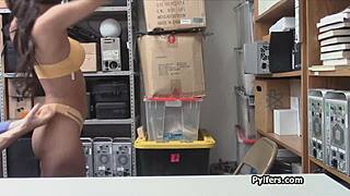 Kinky Latina Thief Rides Guard's Cock In Shop.