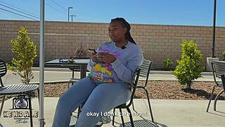 Curvy ebony gets interracial doggystyle fucking