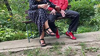 Hot Milf Boldly Jerks Huge Cock Into Glass On Park Bench