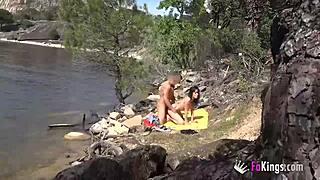Hey, noa is having outdoor fun banging her date by the lake!