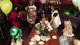 Serving tea turned boring, so they bent over for rough doggystyle fucking instead