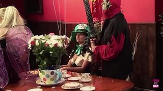 Serving tea turned boring, so they bent over for rough doggystyle fucking instead