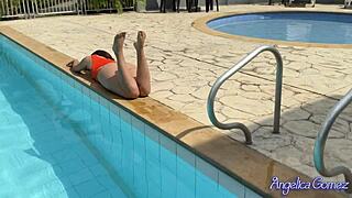 Sexy latina in bikini seduces you in pool, sucks and rides cock at home 69 😉