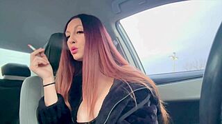 Italian Long Hair Big Tits Milf Artemisia Love Smokes Cigarette In The Car And Shows Her Nipple