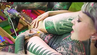 3 tattoo lesbians play with cum - anal gape prolapse ass cum swap first time anal - punk goth alt porn - anuskatzz - zf012