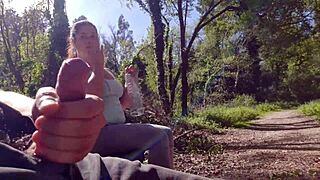 Exhibitionist seduce milf to fuck suck & sperm her face in park