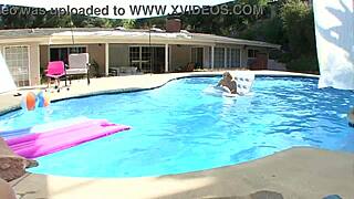 Ally Ann Sexy Blonde Cutie Poolside Huge Cock Deepthroat Blowjob And Cum Facial