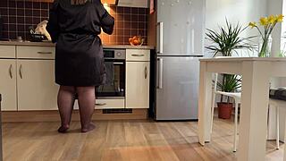 Mature Woman Pleasures Herself In Kitchen Wearing Pantyhose