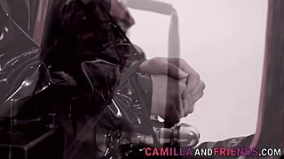 Shemale in latex bangs her boy