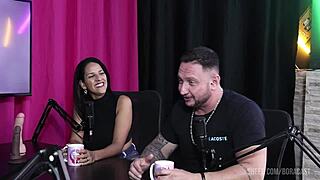 Two Hotties Expose Tits And Give Blowjob. They Get Pussy Fucked, Moaning Nicely And Getting Wet On Sheer Red.