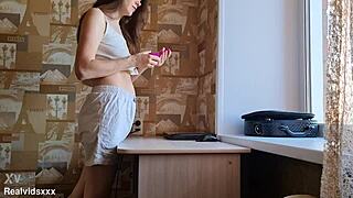 Lonely housewife feels intense pleasure with sex toy in her eager pussy.