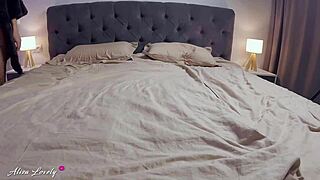 guy met with whore in fur coat and tights in hotel room to fuck her without condom