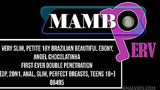 very slim petite 18+ 18y brazilian beautiful ebony angel chocolatinha first ever double penetration dp 2on1 anal slim