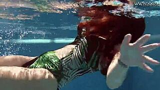 Diana rius, with hot tits, touches her body underwater