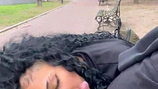 teen prostitute masturbates in public park with cumshot voyeur