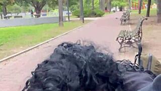 teen prostitute masturbates in public park with cumshot voyeur