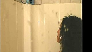 Island hottie from Trinidad bathes in shower with Caribbean blowjob