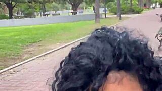 teen prostitute masturbates in public park with cumshot voyeur