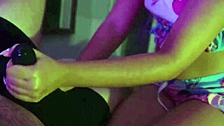 Petite cute girl gives handjob over underwear in homemade POV session