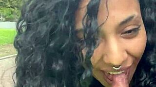 teen prostitute masturbates in public park with cumshot voyeur