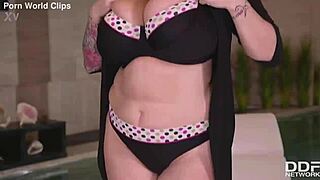 These curvy busty pool vixens are licking big tits and milfs