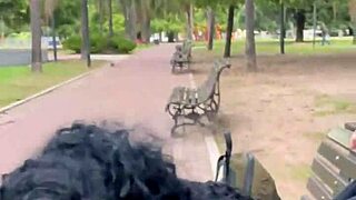 teen prostitute masturbates in public park with cumshot voyeur