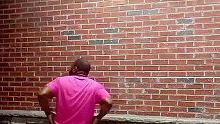 a private strip tease in warm weather, teasing with clothes ripped