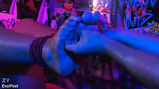 Bound foot worship and tickling session.