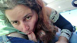 Pretty Exhibitionist Seduces Curvy Milf To Suck Big Cock In Bus Until Facial