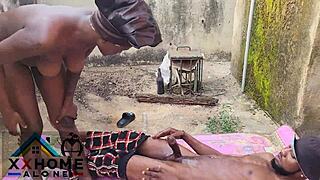 housewife outdoors behind the window