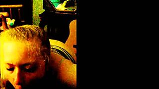 Big tits blonde with pigtails gives sloppy blowjobs and handjobs