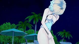 lumine fingers her pussy on the beach in genshin impact hentai