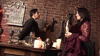 German girls get fucked in horror shop basement