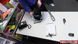 Innocent girl deepthroats officer's cock at work