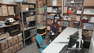 Hey, watch this tattooed brunette get caught fucking in the office