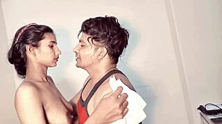 petite small-titted brunette takes rough hardcore fucking around the room